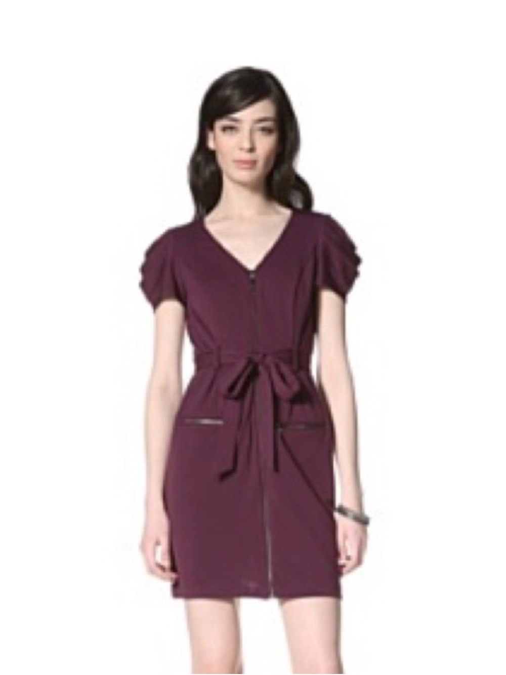 Jessica Simpson Plum Purple Front-Zip Sheath Dress with Belt – Size 8